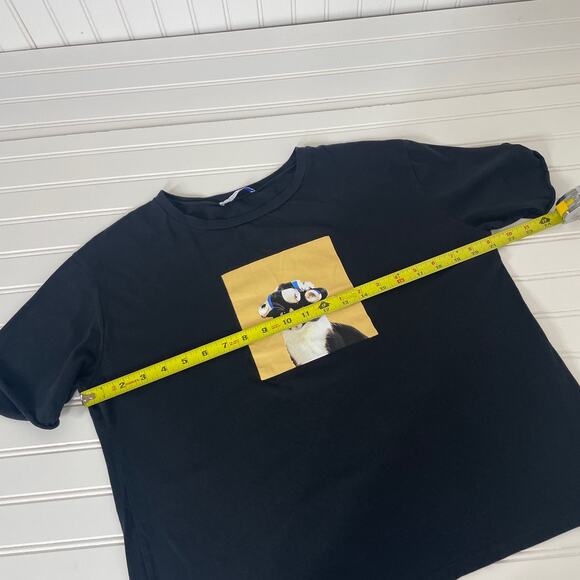 Zara/Carlson Black High Rise Velour Velvet Pants & Short Sleeve T-Shirt Size L - Picture 10 of 11